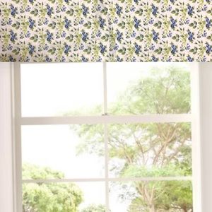 Laura Ashley blue ditsy floral green leaves window valance rod pocket 84”x18”